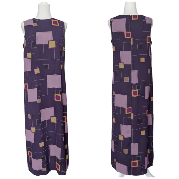 Maggy London Dresses & Skirts - Maggy London Purple Pink Yellow Sleeveless Geometric Maxi Dress Size 8